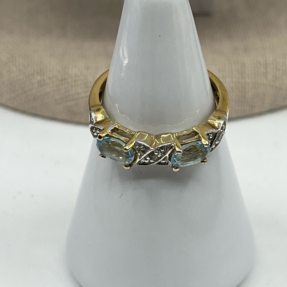 Vintage Gold over 925 Sterling Silver with Aquamarine Gemstone Size 7 Ring - Picture 8 of 15